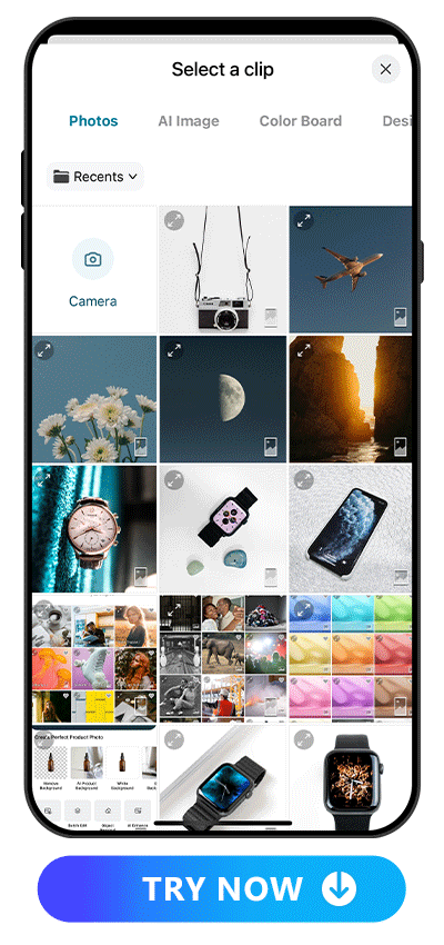 browse from user's album to built-in design assets, stock images, and AI-generated images